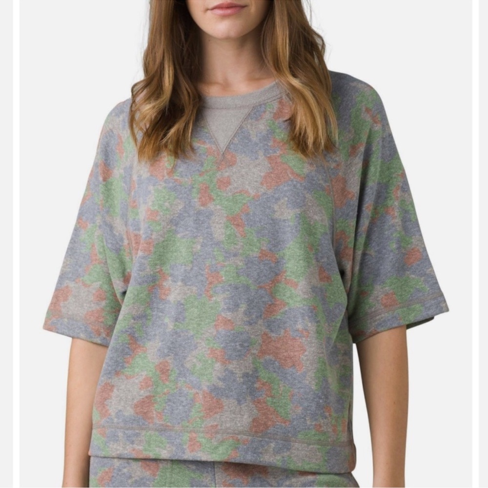 Prana Cozy Up Sunfair Crewneck Short Sleeve Shirt, Floral Pastel - Womens Medium